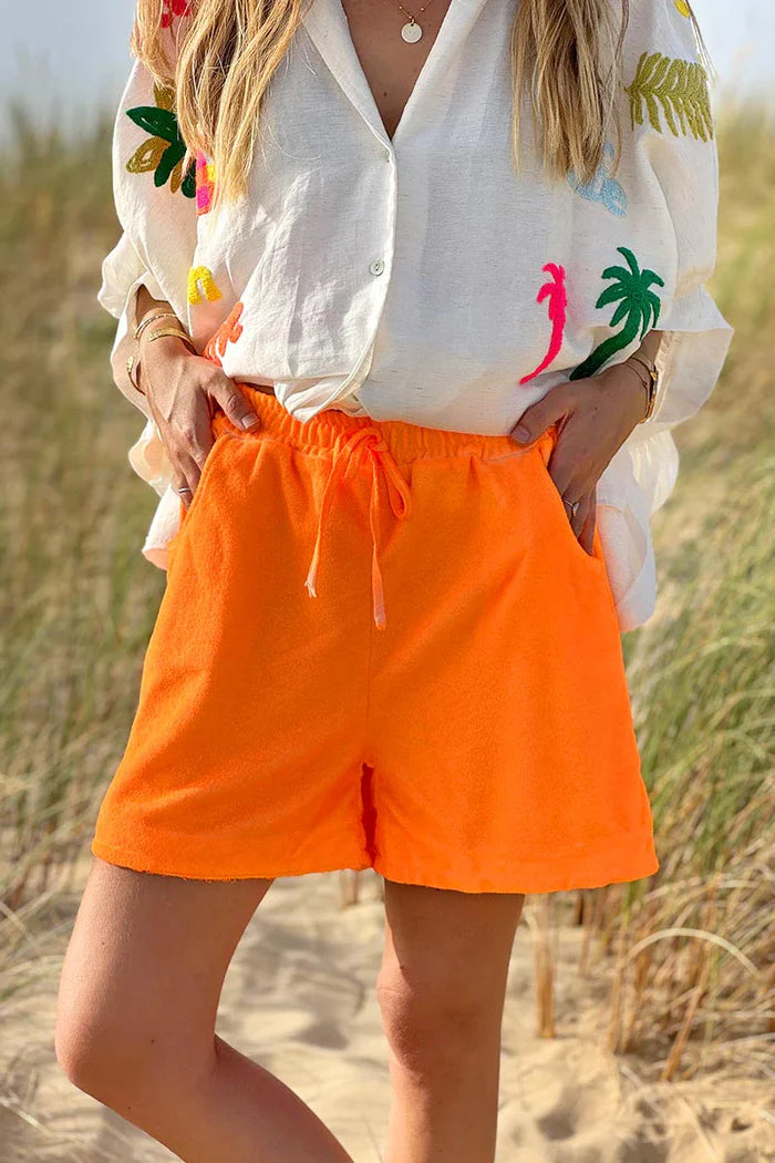 Hot Orange Terry Cloth Shorts