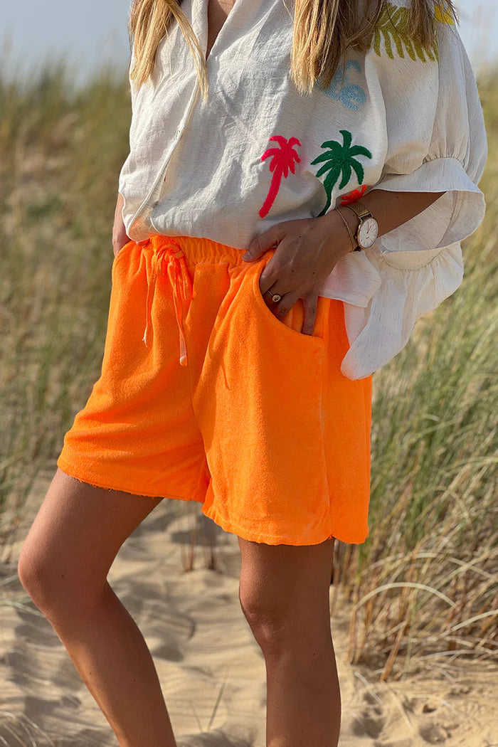 Hot Orange Terry Cloth Shorts