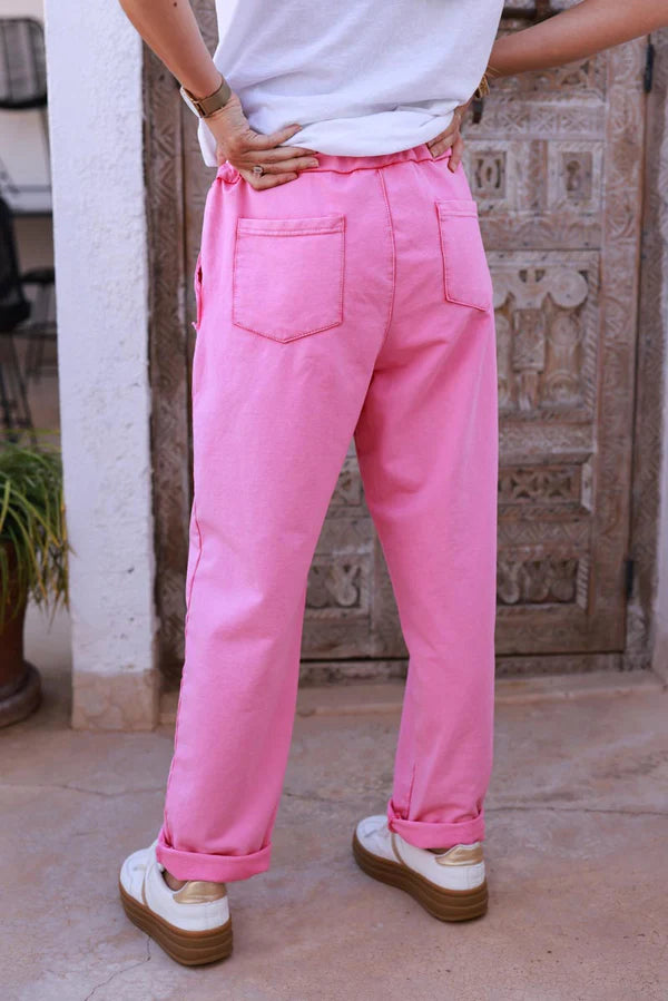 Hot Pink Stretch Twill NY Pull-On Pant