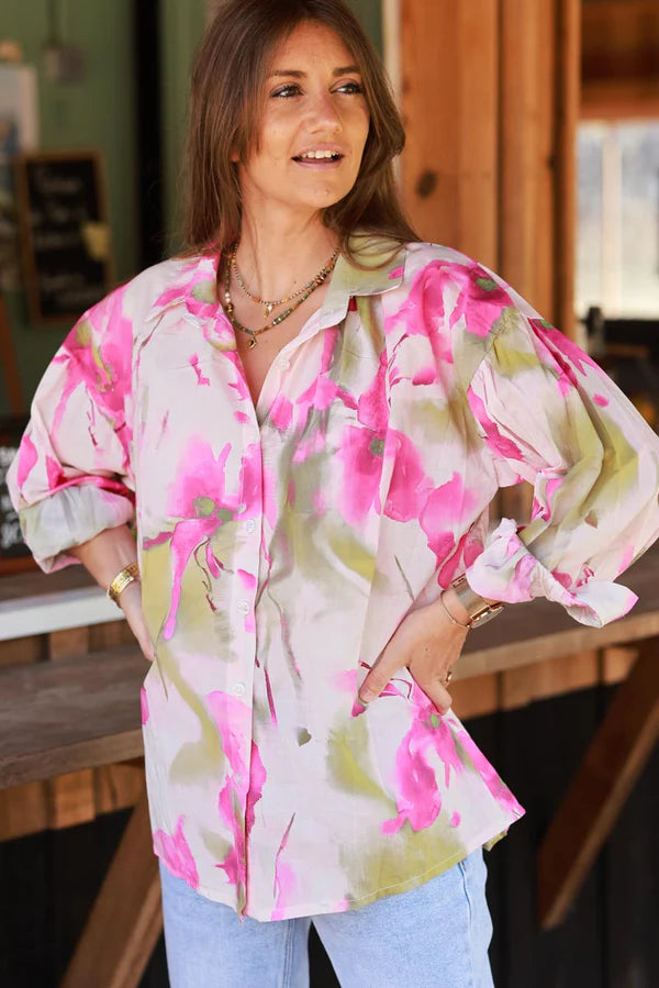 Hot pink Tie-Dye Button-Down Blouse