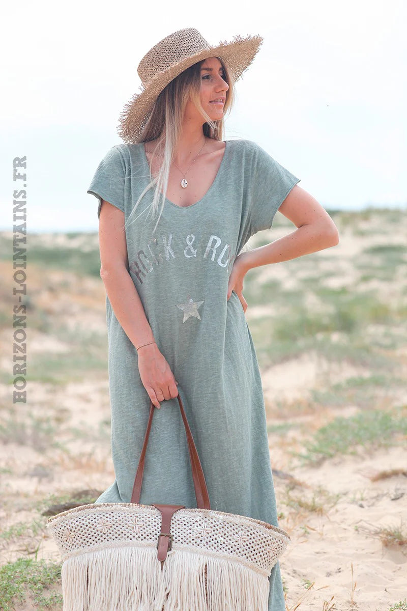 Olive 'Rock and Roll' Cotton Maxi Dress