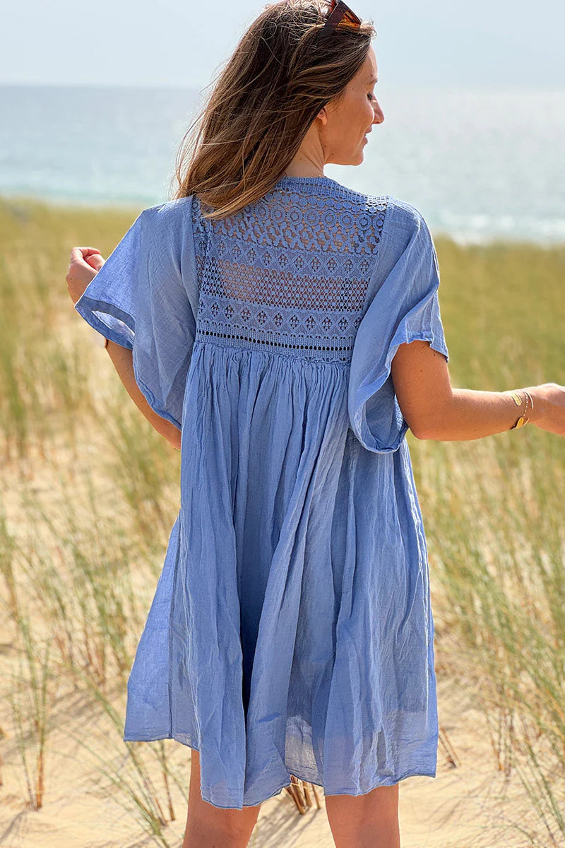 Lavender Blue Floaty Cotton Dress with Lace Top