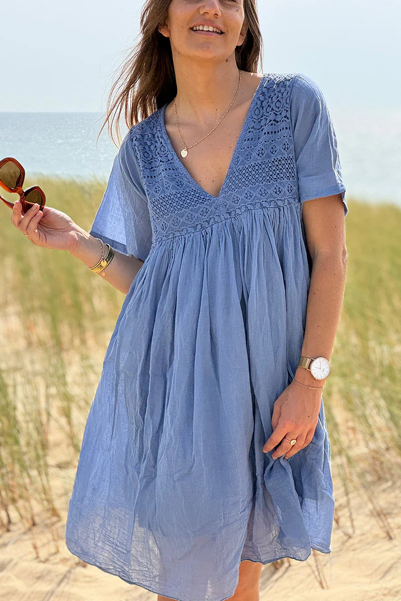 Lavender Blue Floaty Cotton Dress with Lace Top