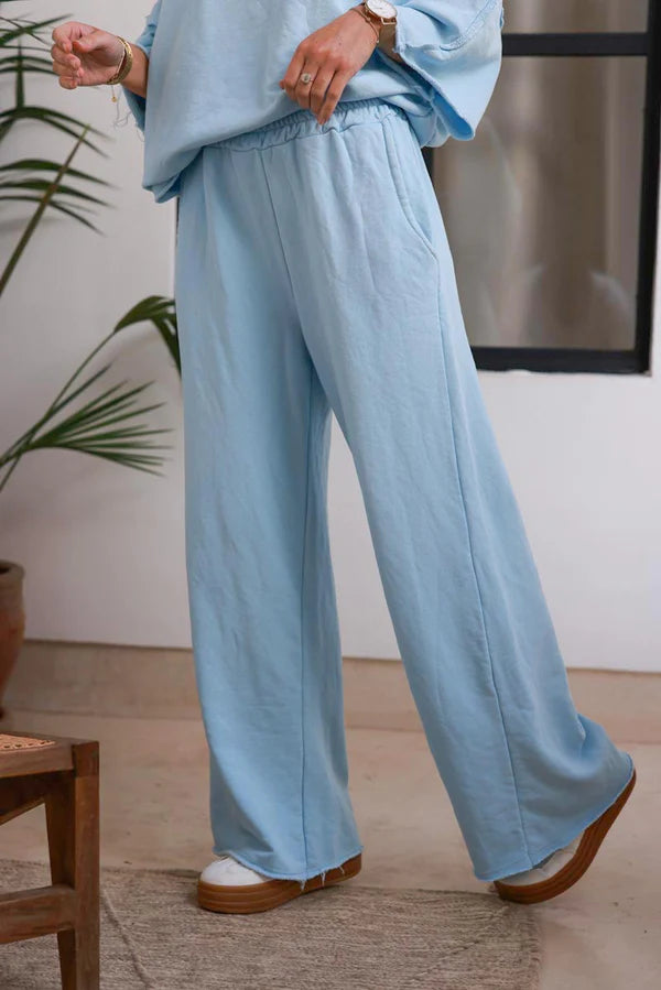 Light Blue Raw Hem Casual Jersey Pants
