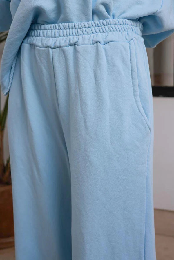 Light Blue Raw Hem Casual Jersey Pants