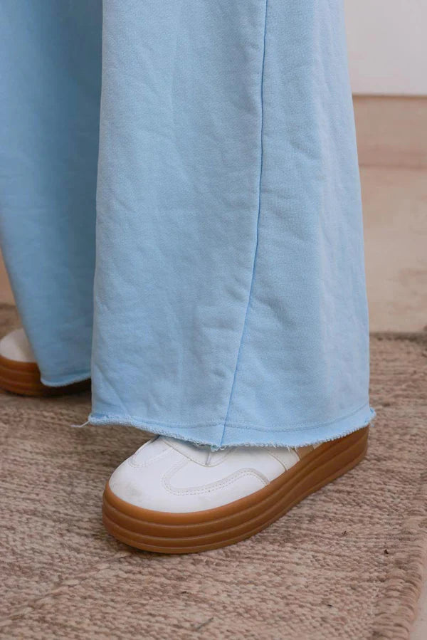 Light Blue Raw Hem Casual Jersey Pants