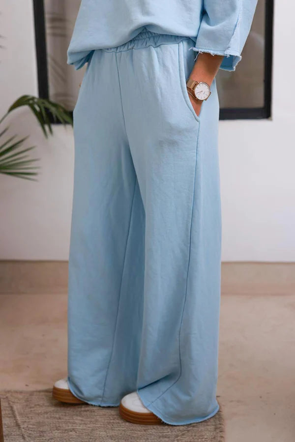 Light Blue Raw Hem Casual Jersey Pants