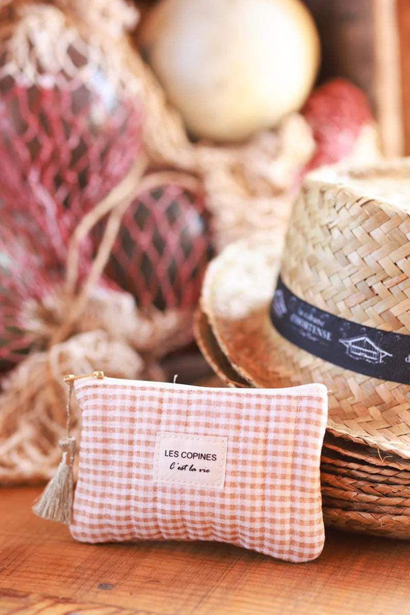 Light Brown Gingham French Girlfriends Travel Pouch