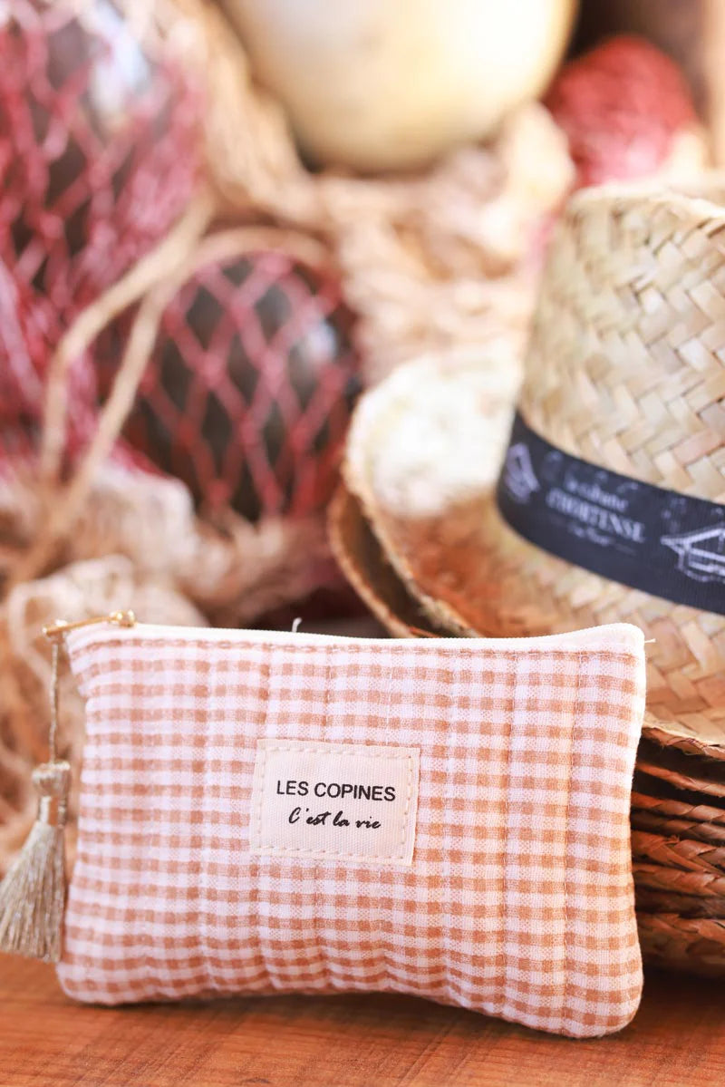 Light Brown Gingham French Girlfriends Travel Pouch