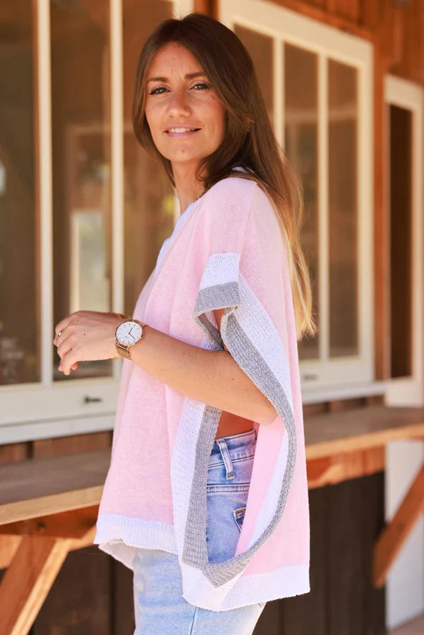 Light Pink V-Neck Knit Poncho