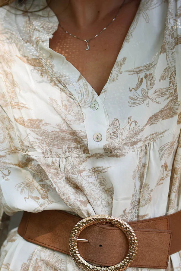 zoom on Tiered Maxi Dress With Toile De Jouy Beige Print
