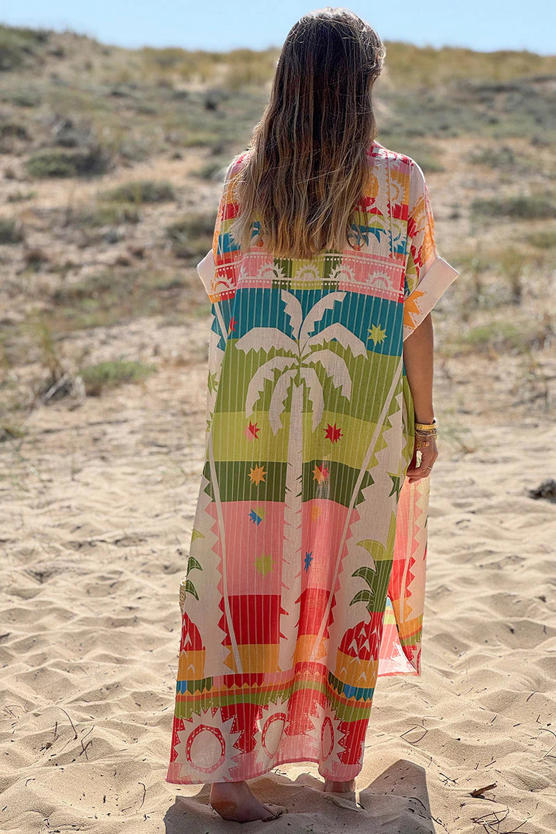 Multicolor Palm Beach Stripe Maxi Shirt Dress
