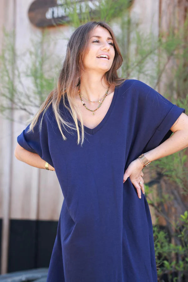 Navy blue Jersey Knit Maxi Dress