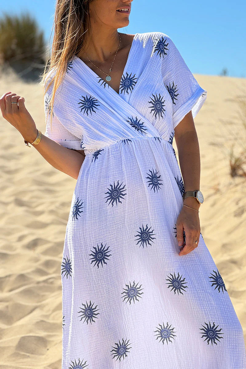 Navy Blue Sunburst Gauze Dress