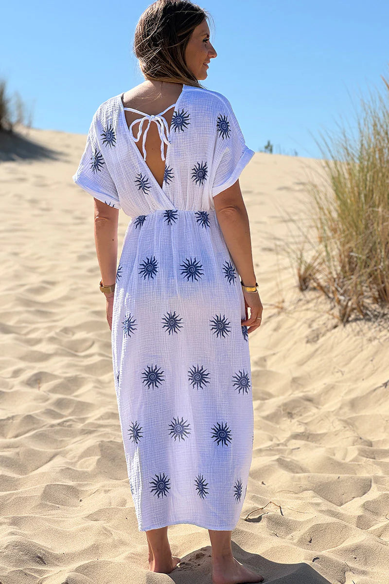 Navy Blue Sunburst Gauze Dress