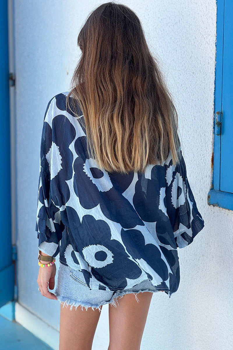 Navy Floral Sleeveless Cropped Blouse
