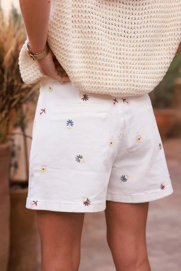 Off white Embroidered Floral Belted Shorts
