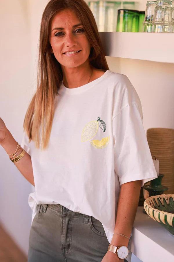Off White Lemon Slice Embroidered Tee