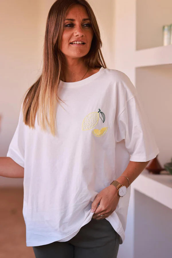 Off White Lemon Slice Embroidered Tee