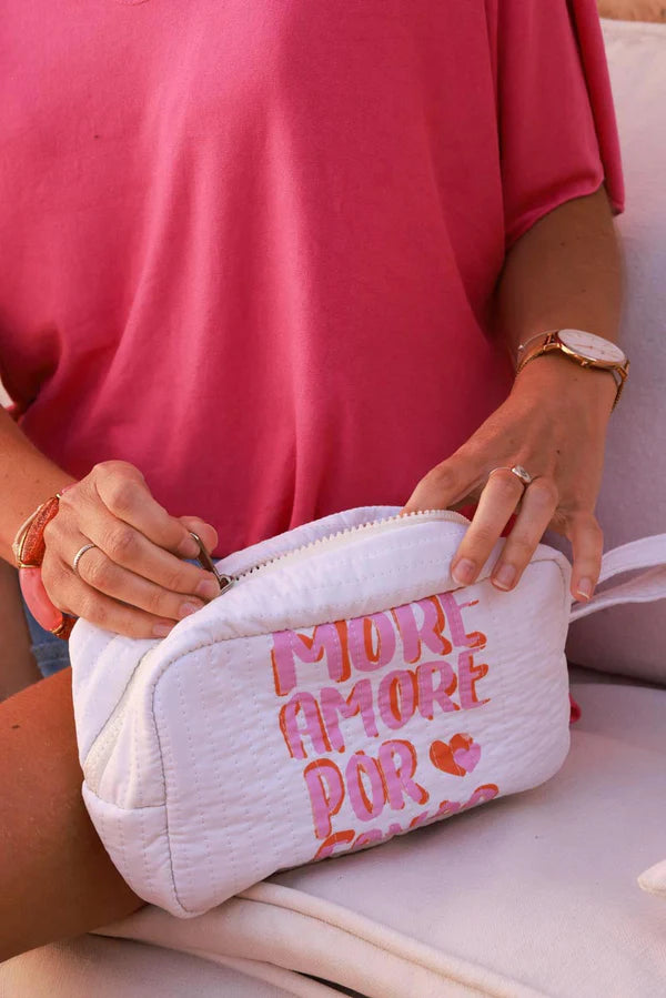 Off White More Amor Por Favor Reversible Travel Pouch