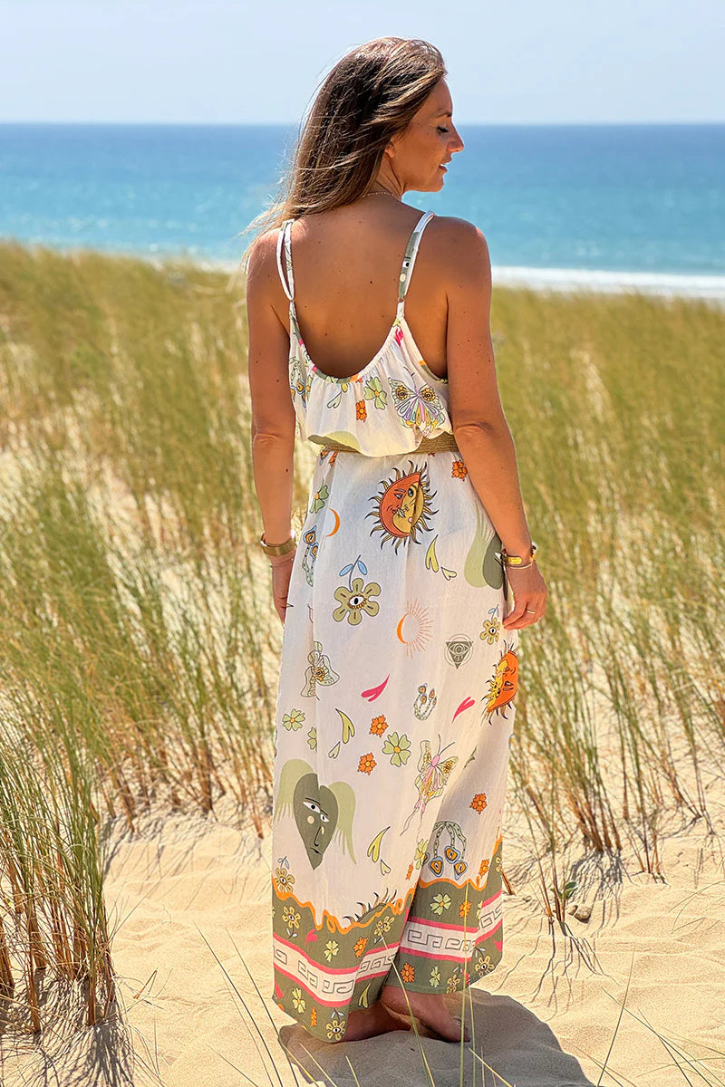 Olive Boho Hearts Print Maxi Dress