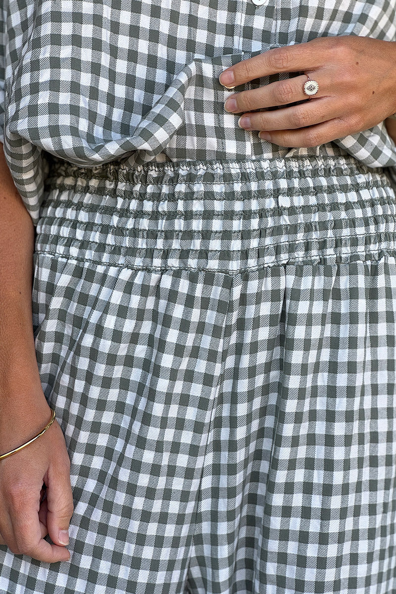 Olive Gingham Wide Leg Pants