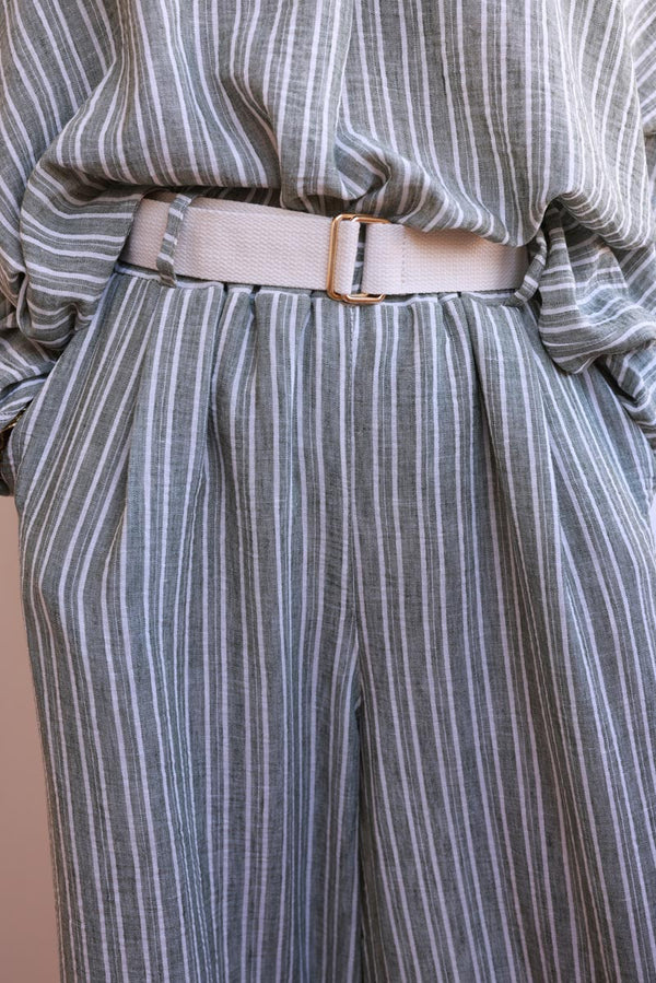 Olive Pinstripe Woven Wide-Leg Pants