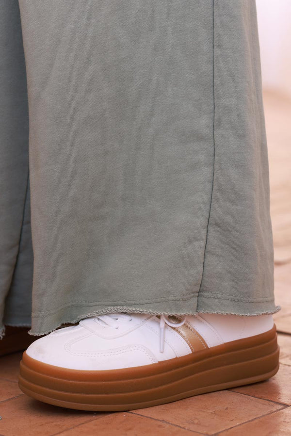Olive Raw Hem Casual Jersey Pants