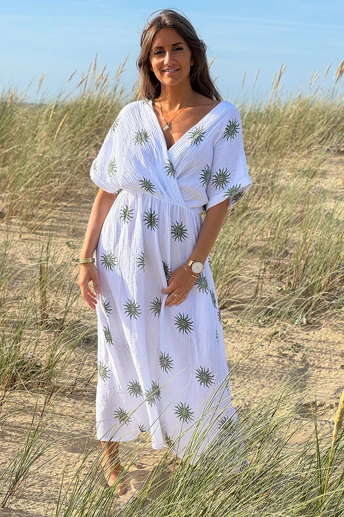 Olive Sunburst Gauze Dress