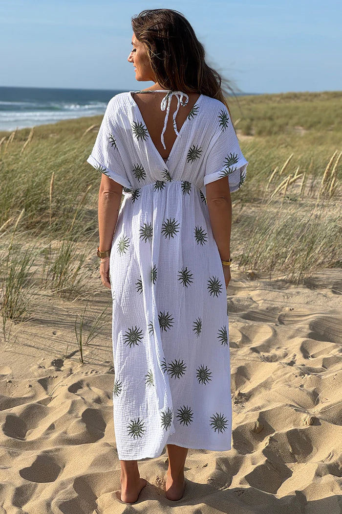 Olive Sunburst Gauze Dress
