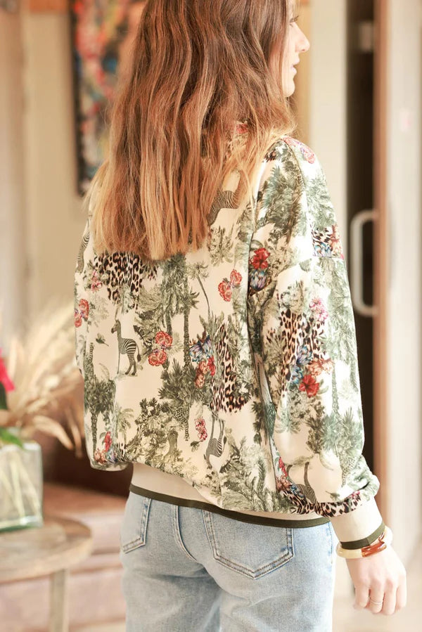 Olive Sweatshirt with Jungle Print