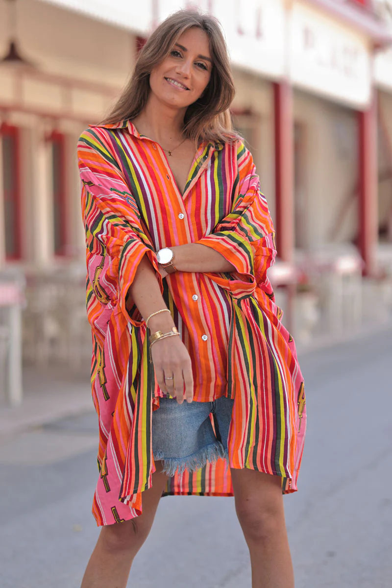 Orange Stripe Southwest Dolman Blouse