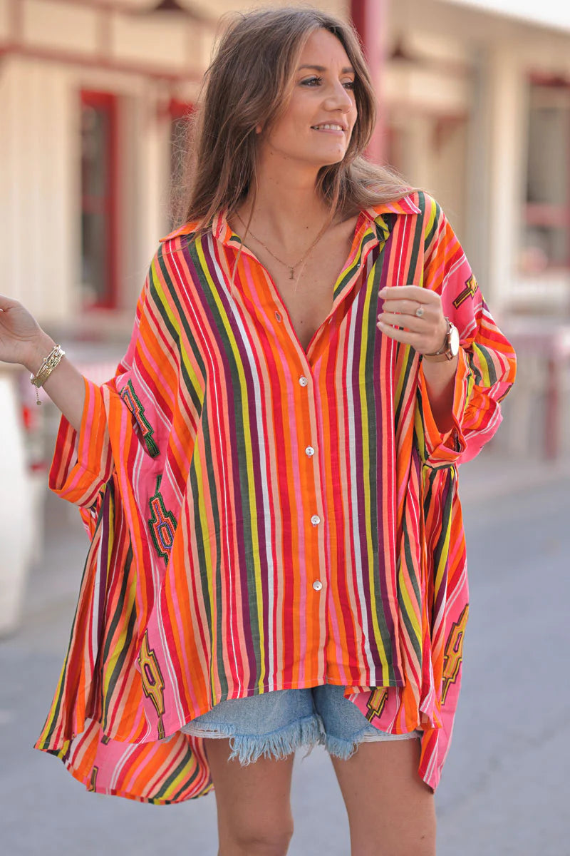 Orange Stripe Southwest Dolman Blouse