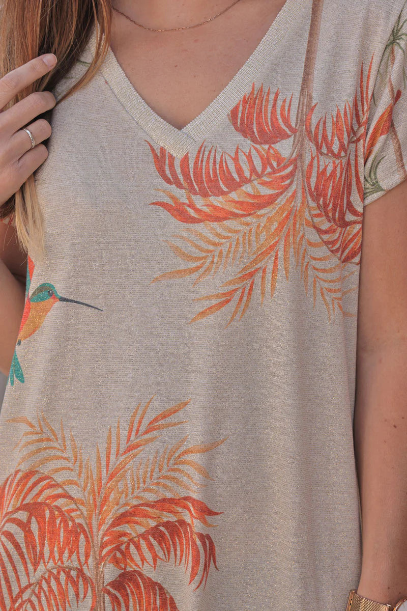 Orange Tropical Escape V-Neck Maxi Dress