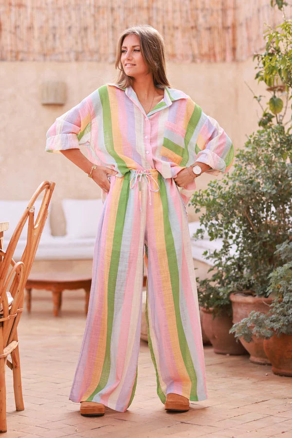 Pink Candy Stripe Wide-Leg Pants