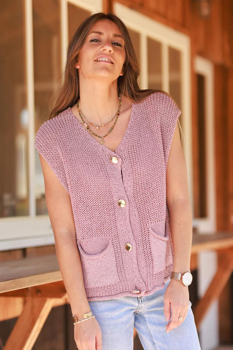 Pink Chunky Knit Sweater Vest