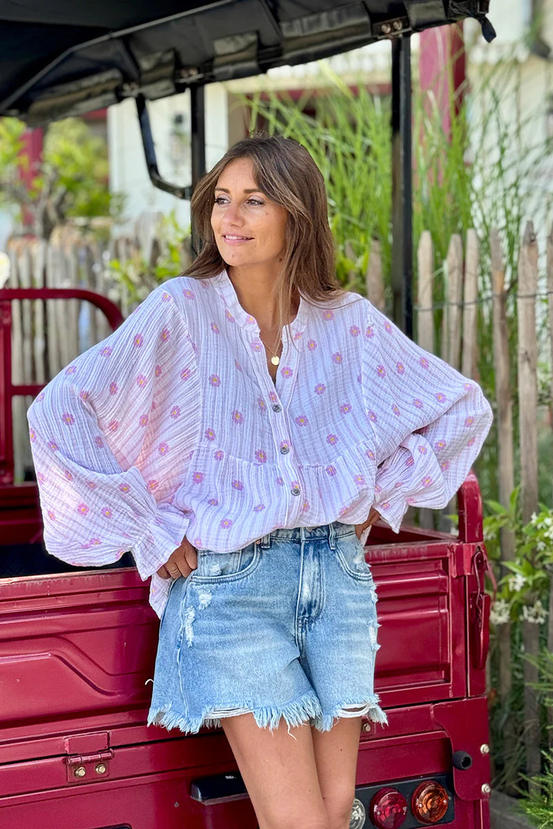 Pink Daisy Stripe Blouse