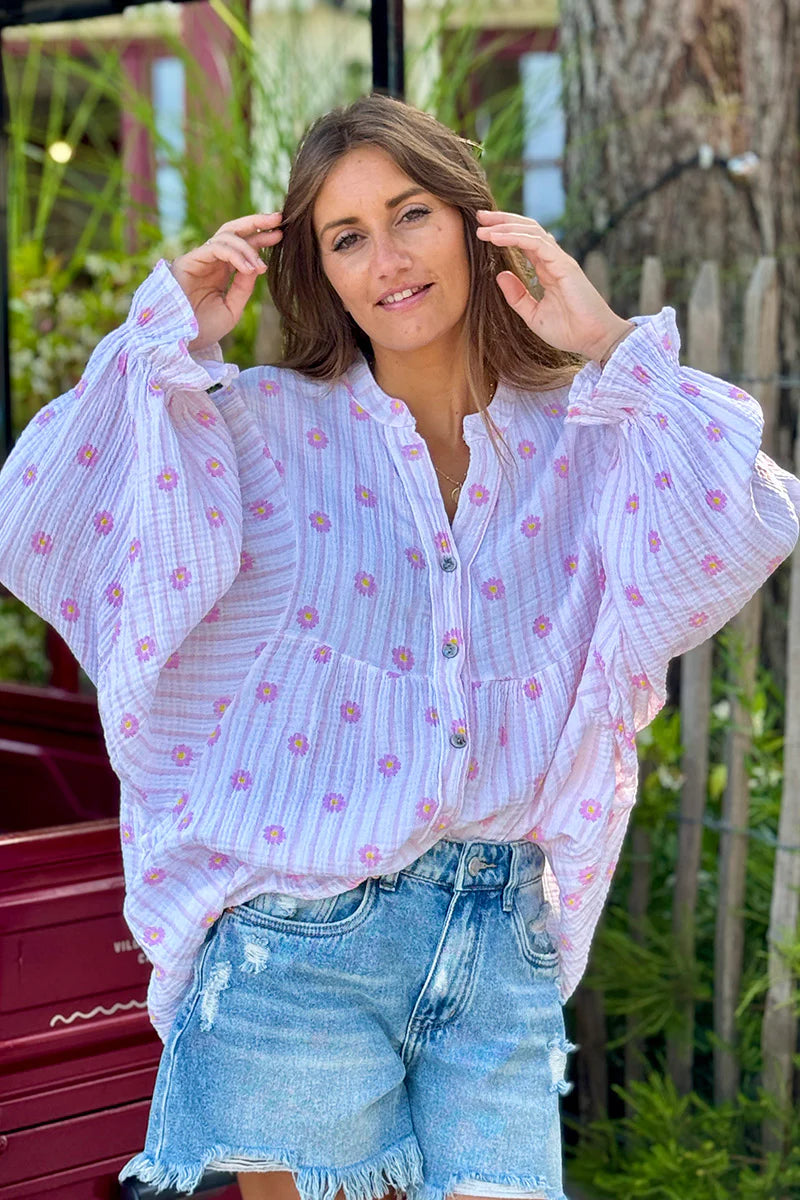 Pink Daisy Stripe Blouse