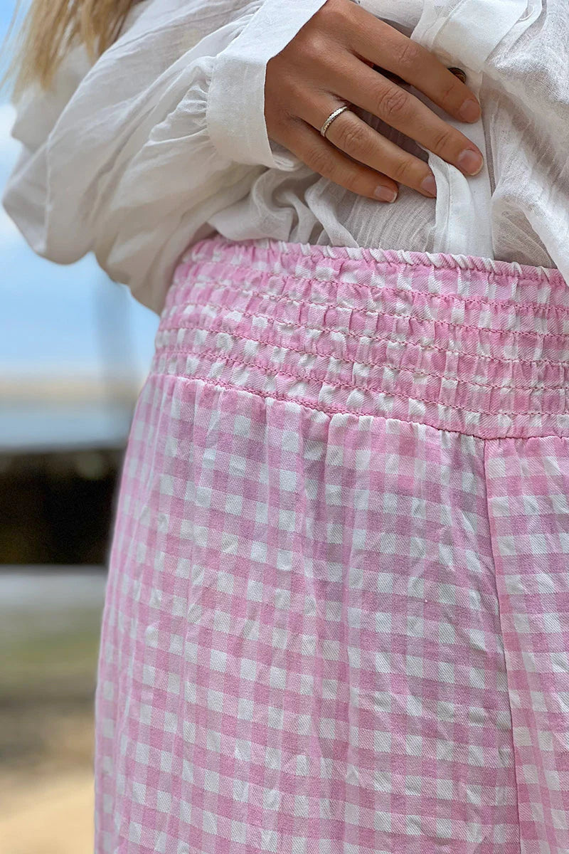 Pink Gingham Wide Leg Pants