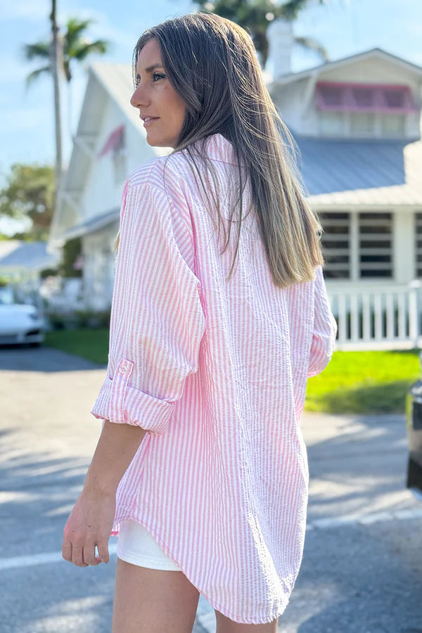 Pink Pinstripe Linen Button-Down Shirt