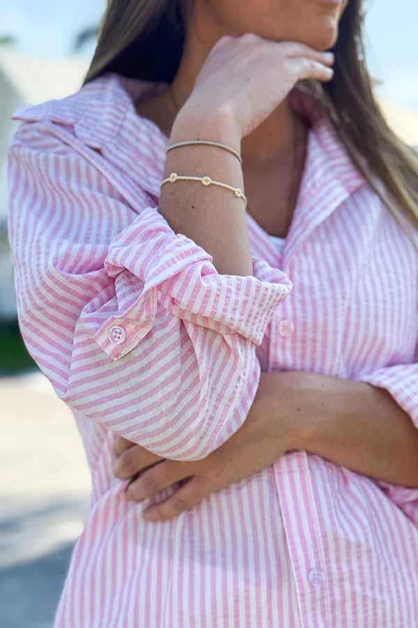 Pink Pinstripe Linen Button-Down Shirt