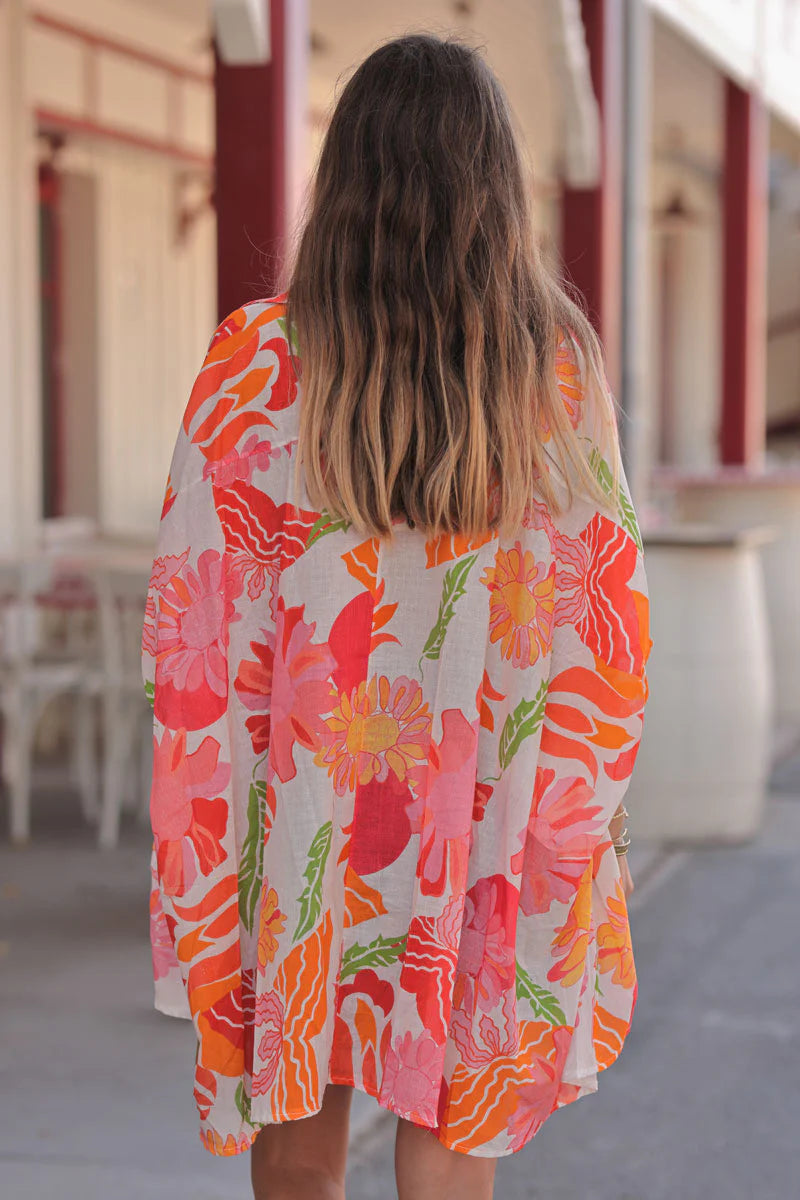 Pink Tropical Flower Cabana Blouse