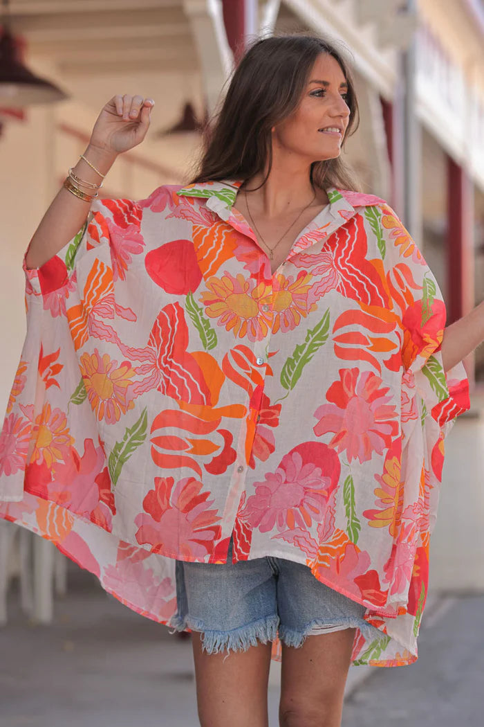 Pink Tropical Flower Cabana Blouse