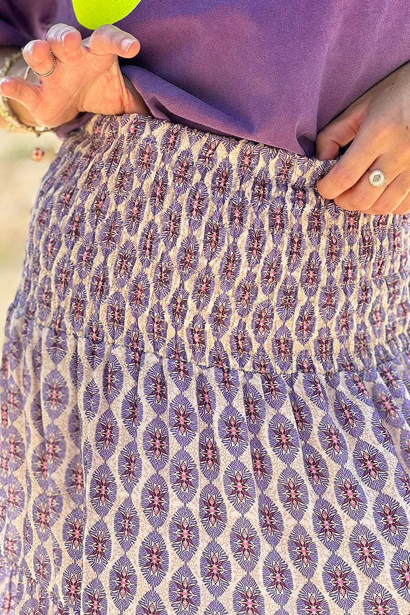 Purple Batik Print Boho Skirt