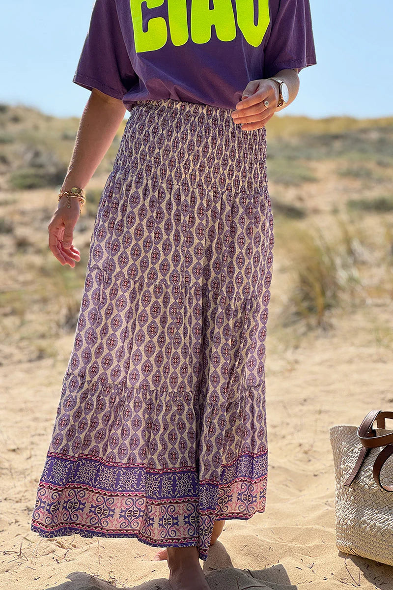 Purple Batik Print Boho Skirt