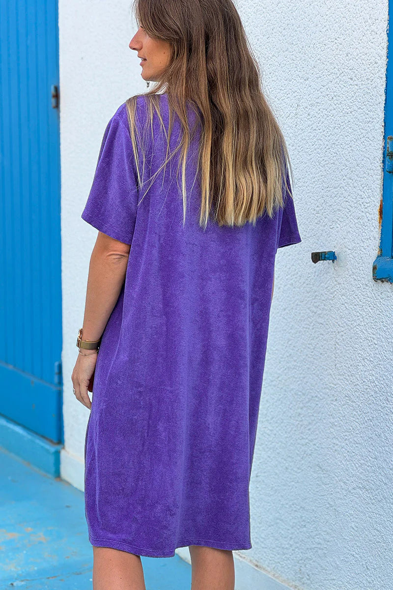 Purple Brushed Velour V-Neck Lounge Dress