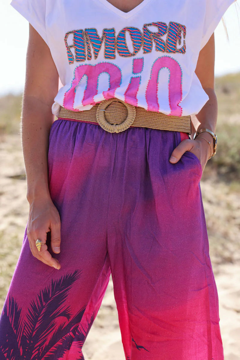 Purple Sunset Tropical Print Pants