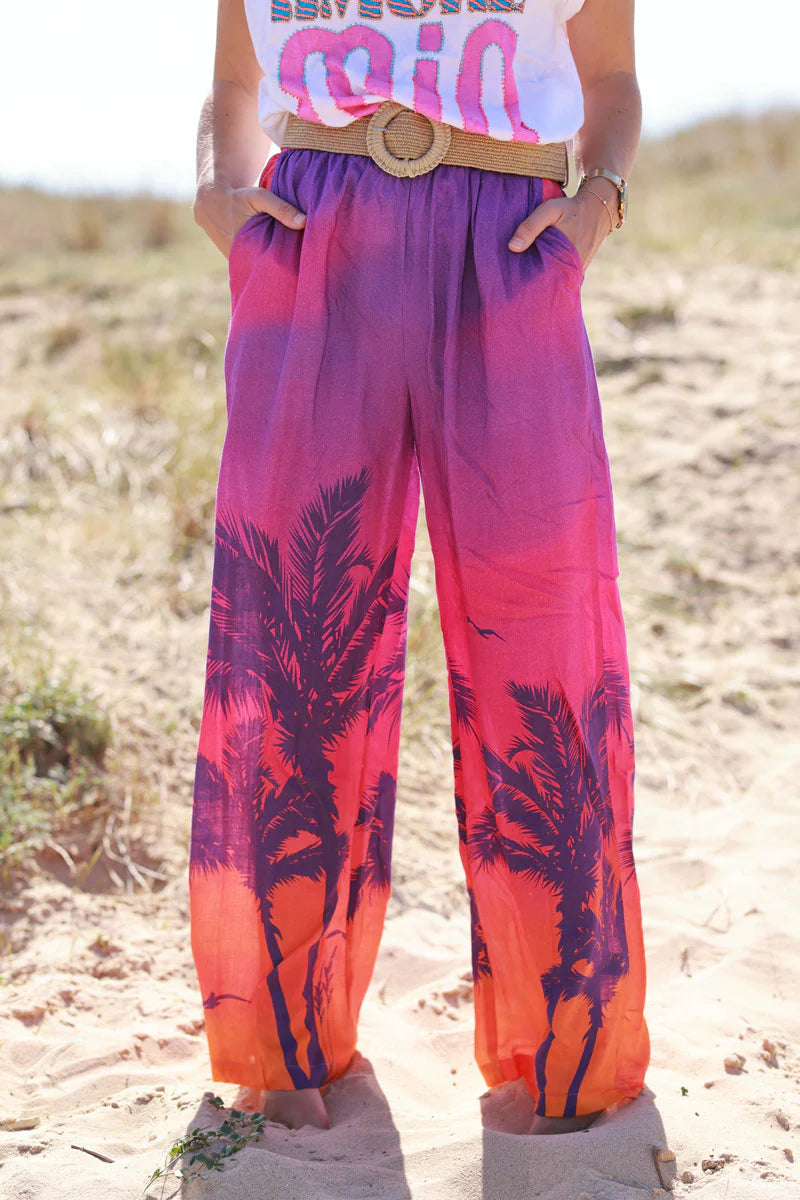 Purple Sunset Tropical Print Pants