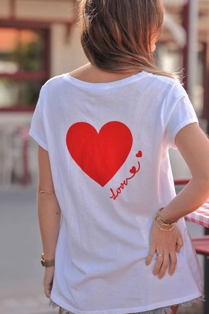 Red “Love” Slouchy V-Neck Tee