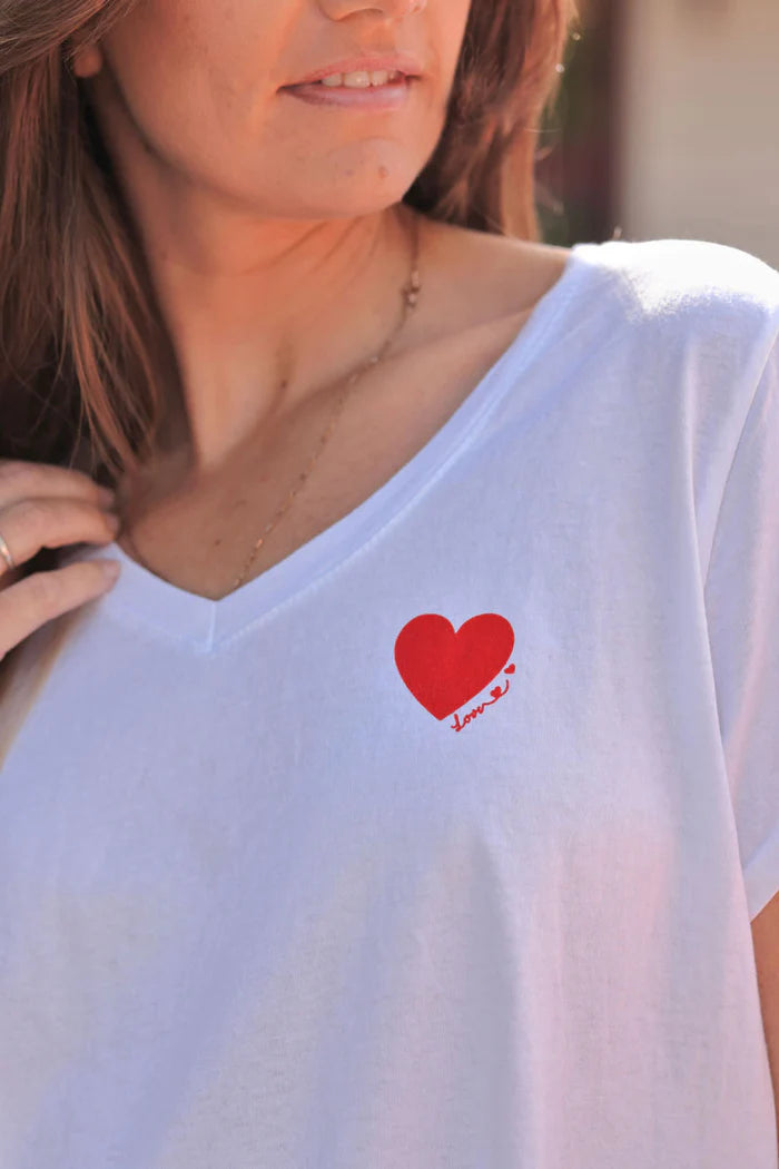 Red “Love” Slouchy V-Neck Tee